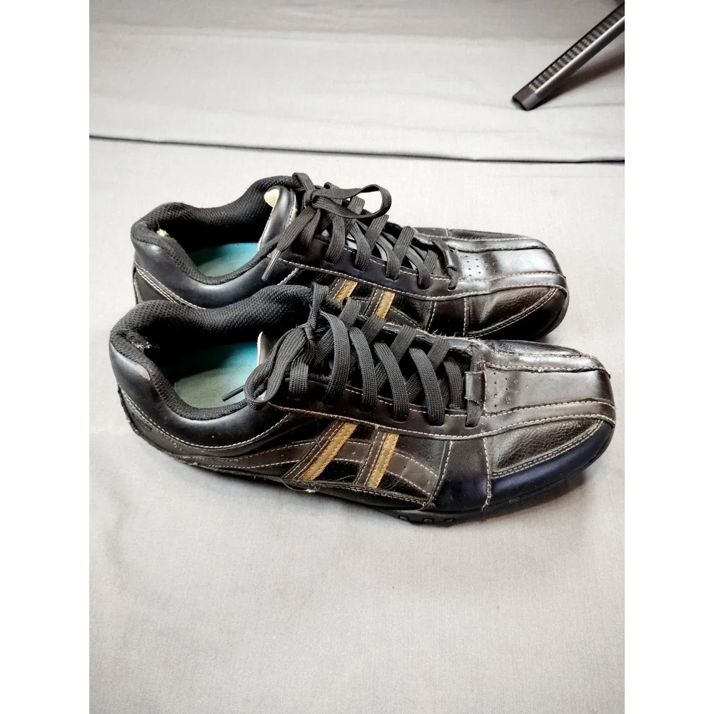 Skechers Men 11 Citywalk Malton Oxford Sneaker Black Tan Stripe Preppy Athletic*